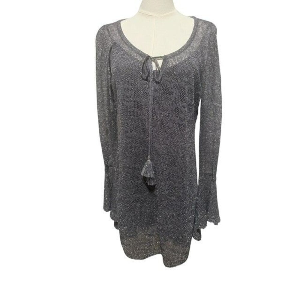 White House Black Market Womens Top Size Medium Silver Metallic Long Sleeves
